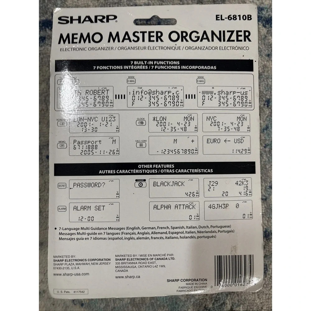 Sharp Memo Master Organizer EL-6810B 7 Functions Games Blue 64KB 3 Line Display